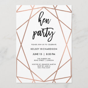 Hen Party  Faux Ro Guld Geometric on White Inbjudningar