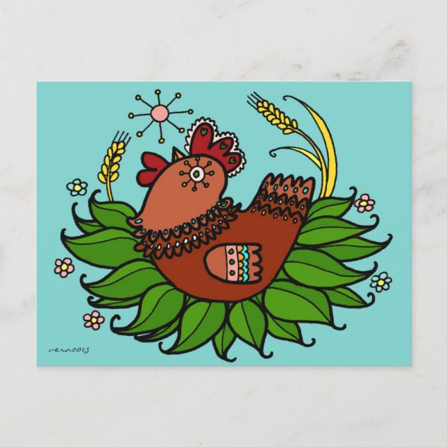Hen Ukrainska folkArt Vykort (Framsida)
