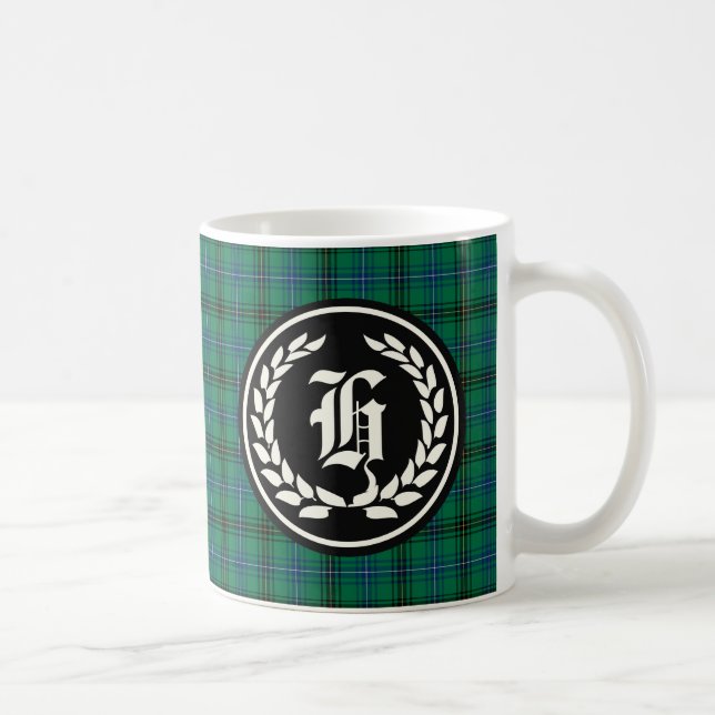 Henderson Klan Grönt och Blue Tartan Monogram Kaffemugg (Höger)