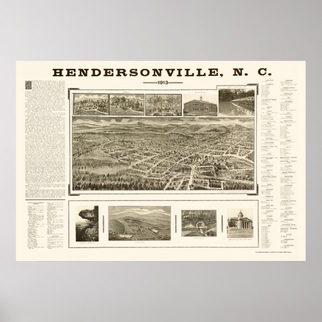 Hendersonville, NC Panoramic Karta - 1913 Poster (Framsidan)