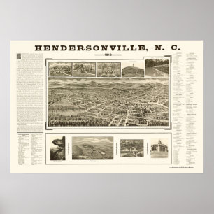 Hendersonville panorama- karta för NC - 1913 Poster