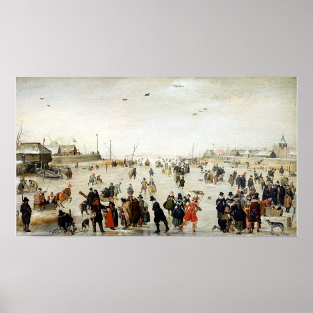 Hendrick Avercamps Winter Scene på en frusen kanal Poster (Framsidan)