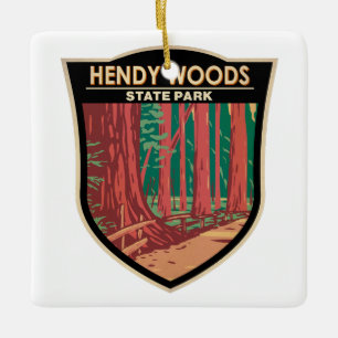 Hendy Skogen State Park California Badge Vintage Julgransprydnad Keramik