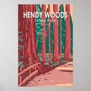 Hendy Skogen State Park California Badge Vintage Poster