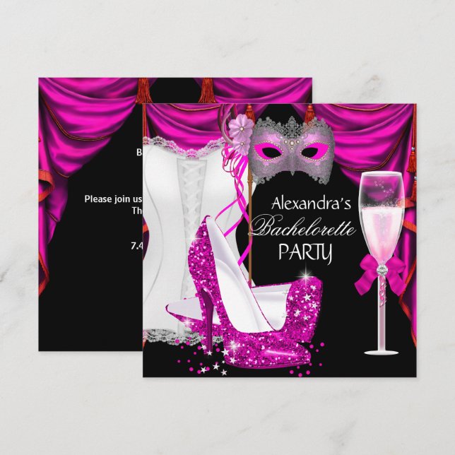 Henfest Korsett Rosa Masquerade Champagne 2 Inbjudningar (Fram/baksida)