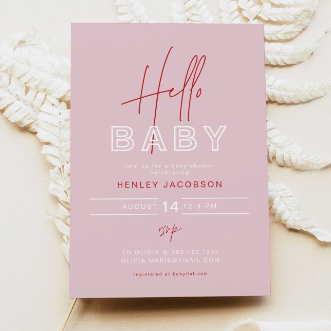 HENLEY Edgy Modern Rosa & Red Girl Baby Shower Inbjudningar (Skapare uppladdad)