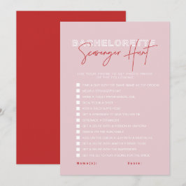 HENLEY Rosa Red Bachelorette Scavenger Hunt Card Inbjudningar