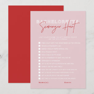 HENLEY Rosa Red Bachelorette Scavenger Hunt Card Inbjudningar