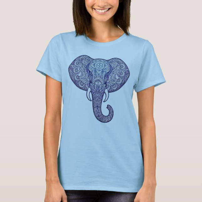 Henna Elephant Art Design Tee Shirt (Framsida)