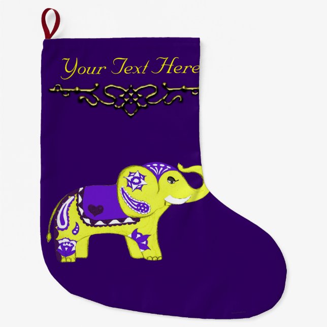 Henna Elephant (Gult/Lila) Stor Julstrumpa (Framsidan)