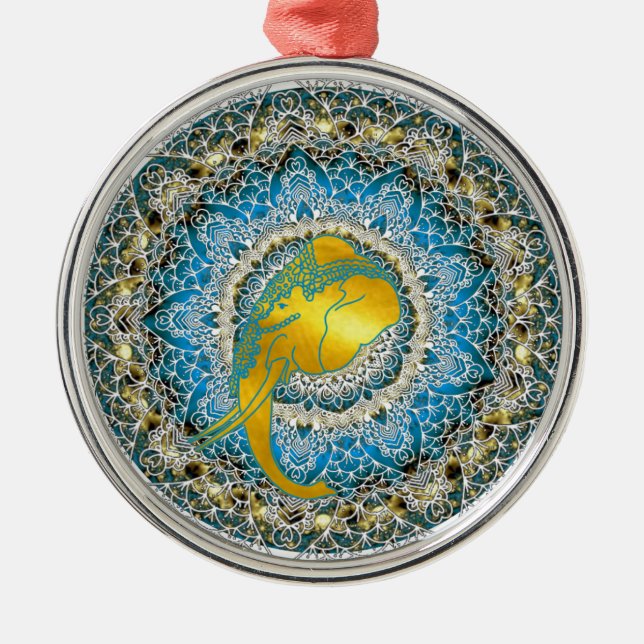 Henna Elephant Mandala Ganesha Mindfulness Gifts Julgransprydnad Metall (Framsidan)