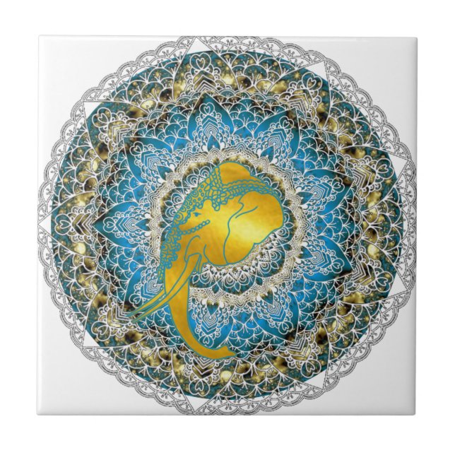 Henna Elephant Mandala Ganesha Mindfulness Gifts Kakelplatta (Framsidan)
