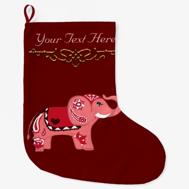Henna Elephant (Red/Rosa) Stor Julstrumpa (Framsidan)
