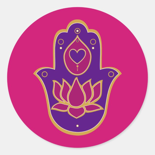 Henna Hamsa Lotus Rosa Runt Klistermärke (Framsida)