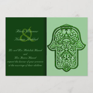 Henna Hand of Hamsa (Grönt) (Bröllop) Inbjudningar