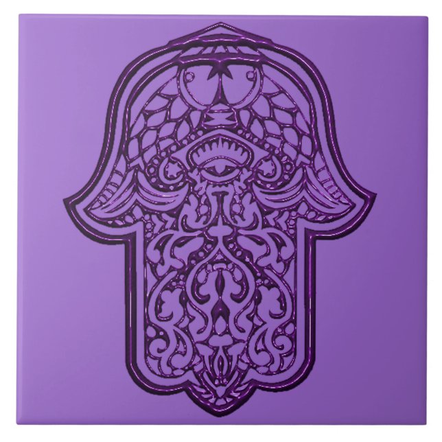 Henna Hand of Hamsa (Lila) Kakelplatta (Framsidan)