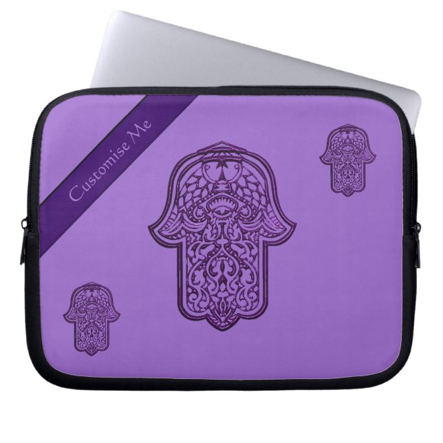Henna Hand of Hamsa (Lila) Laptop Sleeve (Framsidan)