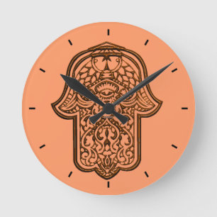 Henna Hand of Hamsa (Orange) Rund Klocka