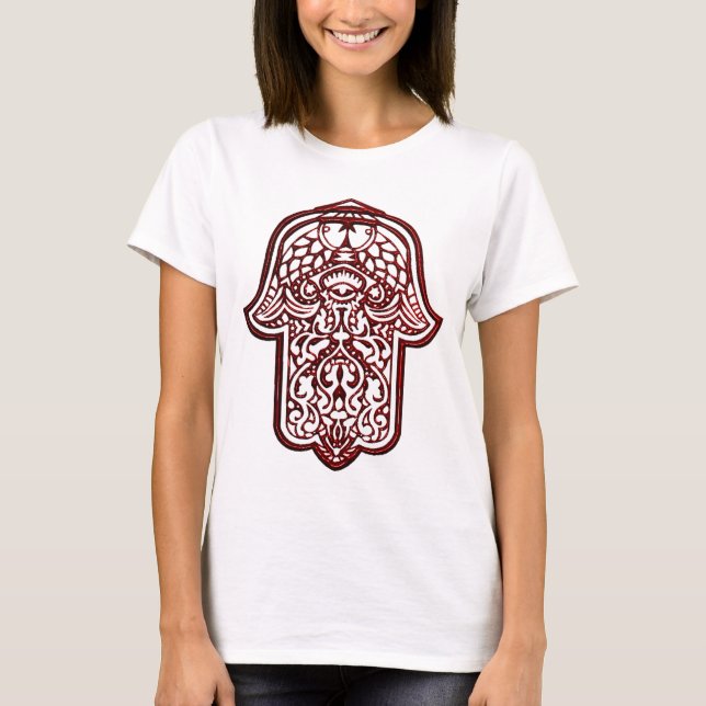 Henna Hand of Hamsa (Röda) T-shirt (Framsida)