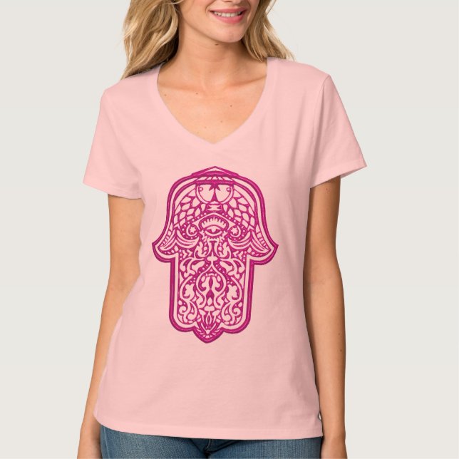 Henna Hand of Hamsa (Rosa) T-shirt (Framsida)