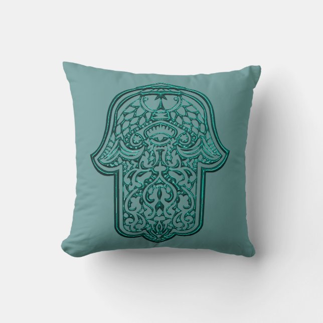Henna Hand of Hamsa (Teal) Kudde (Framsida)