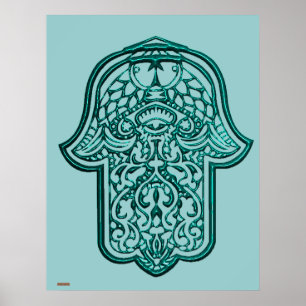 Henna Hand of Hamsa (Teal) Poster