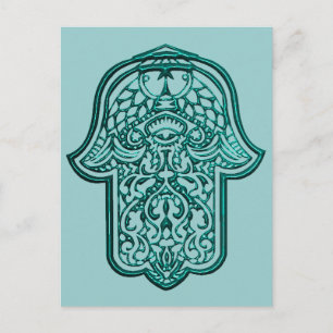 Henna Hand of Hamsa (Teal) Vykort