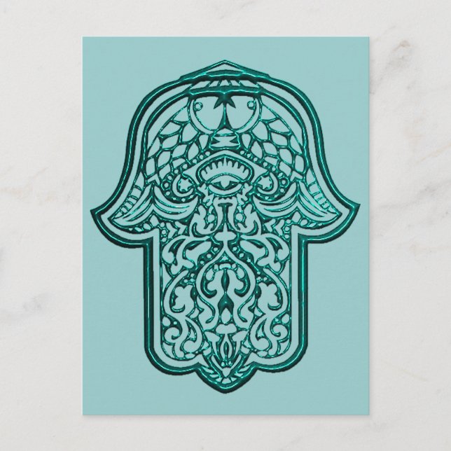 Henna Hand of Hamsa (Teal) Vykort (Framsida)
