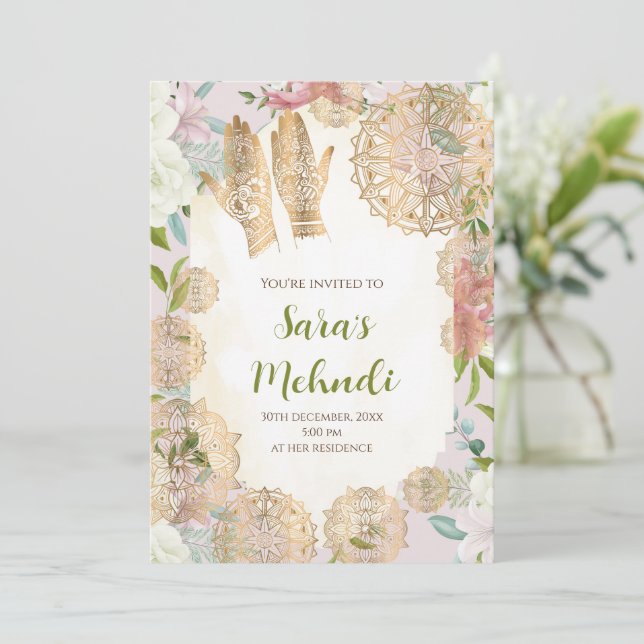 Henna-inbjudan och Mehndi-inbjudan Mehndi inbjudan (Stående Fram)