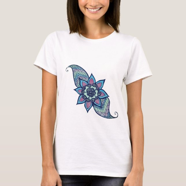 Henna-inspirerad design i blå och lila-skjorta t shirt (Framsida)
