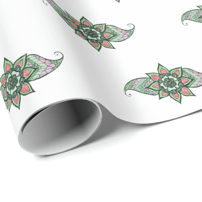 Henna-inspirerad design i byte av rosa- och grönt- presentpapper (Rullad Hörn)