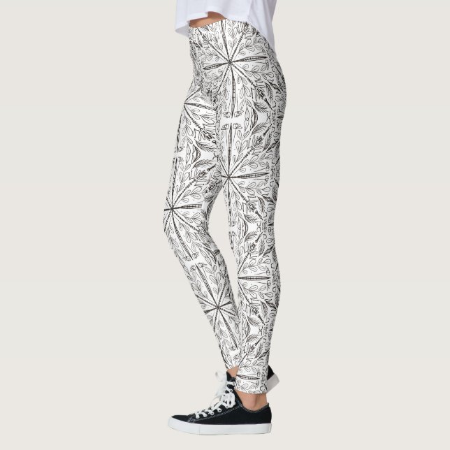Henna Mandala Svart Vitt Blommig Leggings (Vänster)