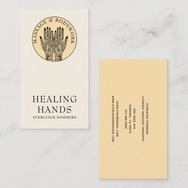 Henna Massage Healing Arts Hands Business Card Visitkort (Fram/baksida)