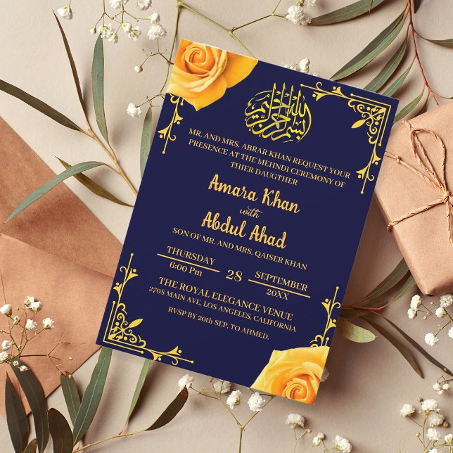 Henna Mehndi Gul ros islamisk muslimsk Bröllop Inbjudningar (Skapare uppladdad)
