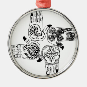 Henna Mehndi räcker indiska designer målat bröllop Julgransprydnad Metall