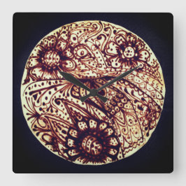 Henna mönster fyrkantig klocka