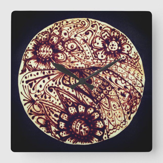 Henna mönster fyrkantig klocka (Framsida)