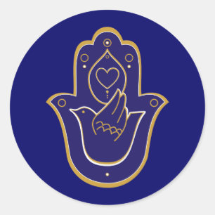 Henna Peace & Kärlek Hamsa Blue Runt Klistermärke