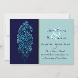 Henna Peacock (Bröllop) (blått) Inbjudningar