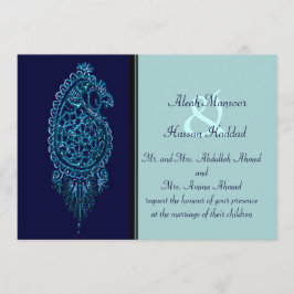 Henna Peacock (Bröllop) (blått) Inbjudningar