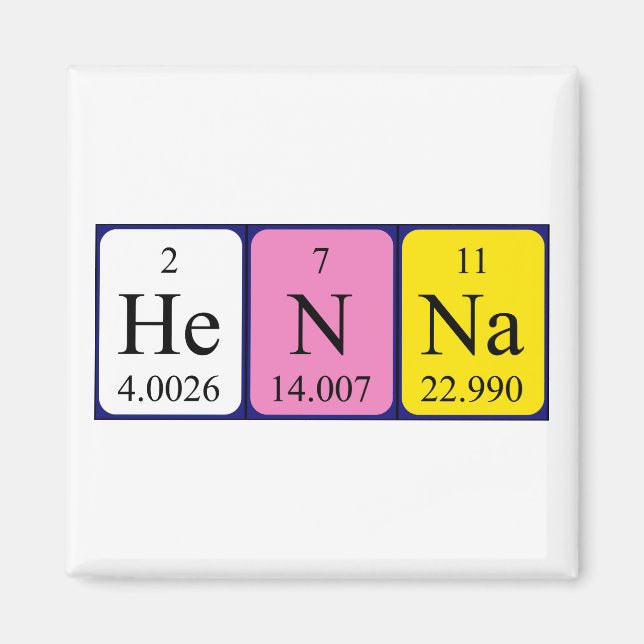 Henna periodiskt bord namn magnet (Framsidan)