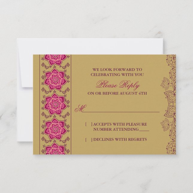 Henna Russin Rosa Guld Indiskt Bröllop RSVP Svar (Framsida)