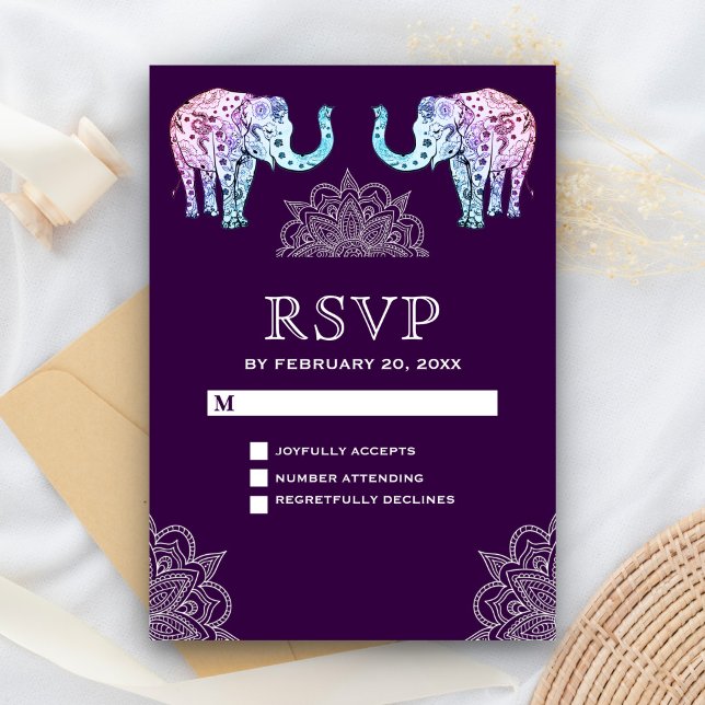 Henna-tatuerade elefanter Indiskt bröllop RSVP OSA Kort (Skapare uppladdad)