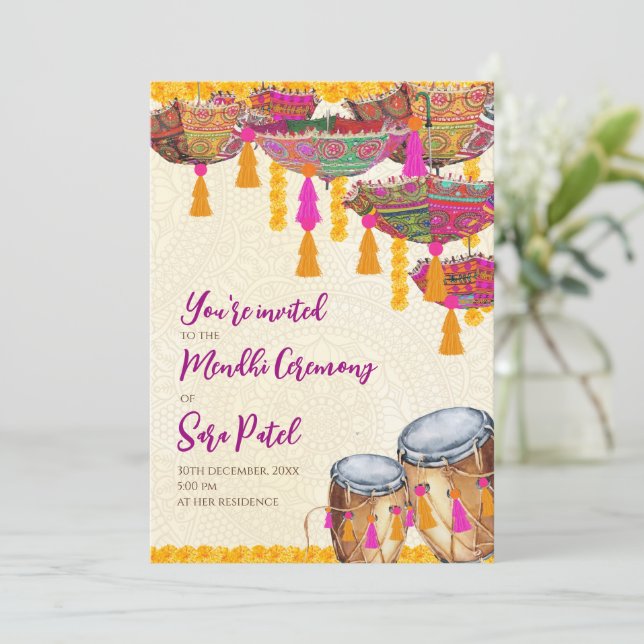 Hennafest firar Mehndi-inbjudningar, Mehndi-fest Inbjudningar (Stående Fram)