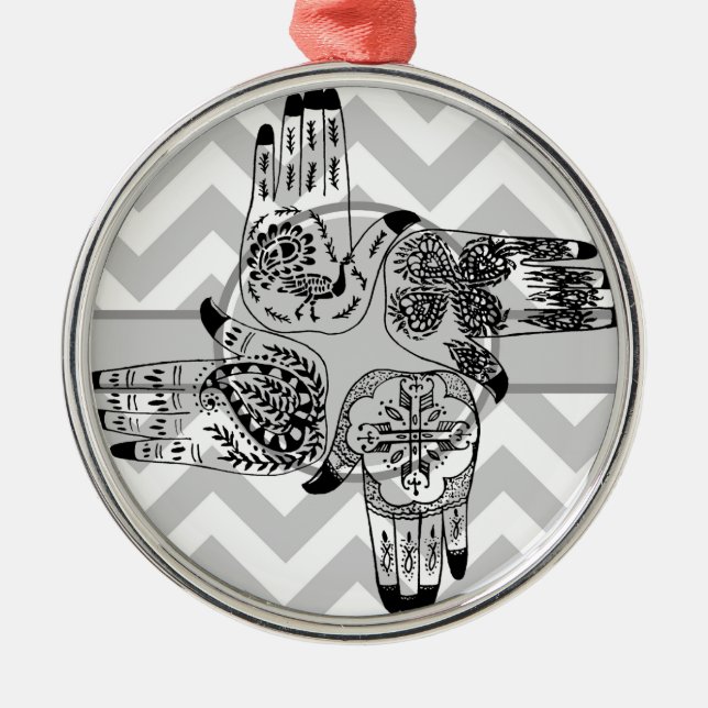 Hennahänder 4 kvadrerar Paisley tatueringvintage Julgransprydnad Metall (Framsidan)