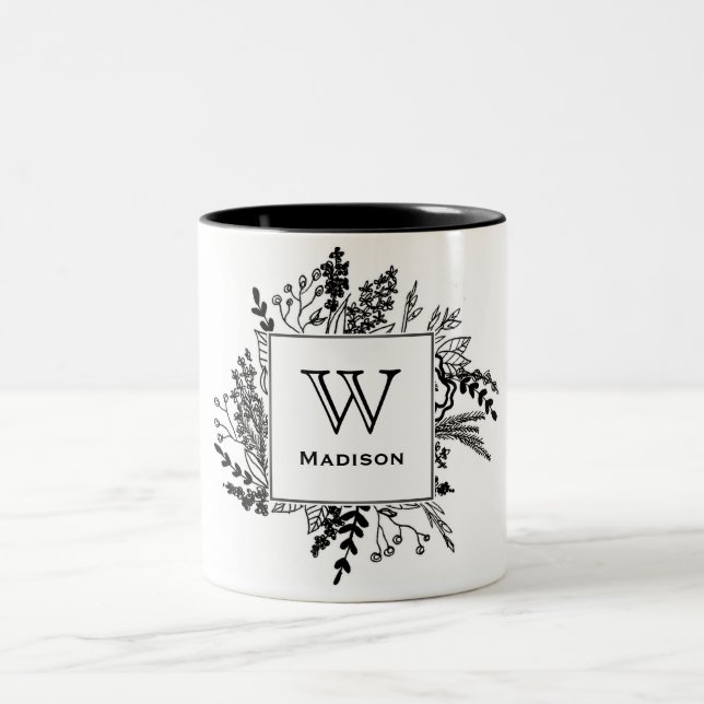 Henne favorit- svartvit Monogrammugg Två-Tonad Mugg (Center)