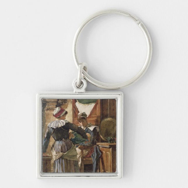 Henne första fött fyrkantig silverfärgad nyckelring (Framsidan)