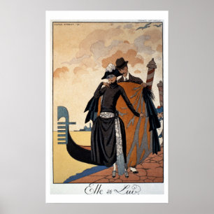 Henne och honom, mode Illustration, 1921 (pochoir Poster