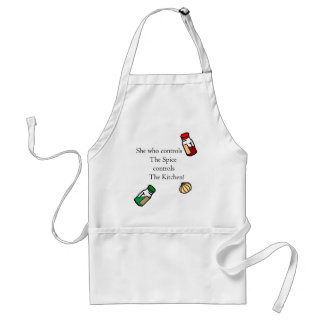 Henne som kontrollerar kryddaförklädet förkläde