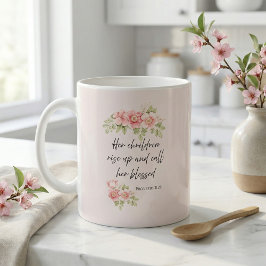 Hennes barn reser sig och kallar henne salig  kaffemugg